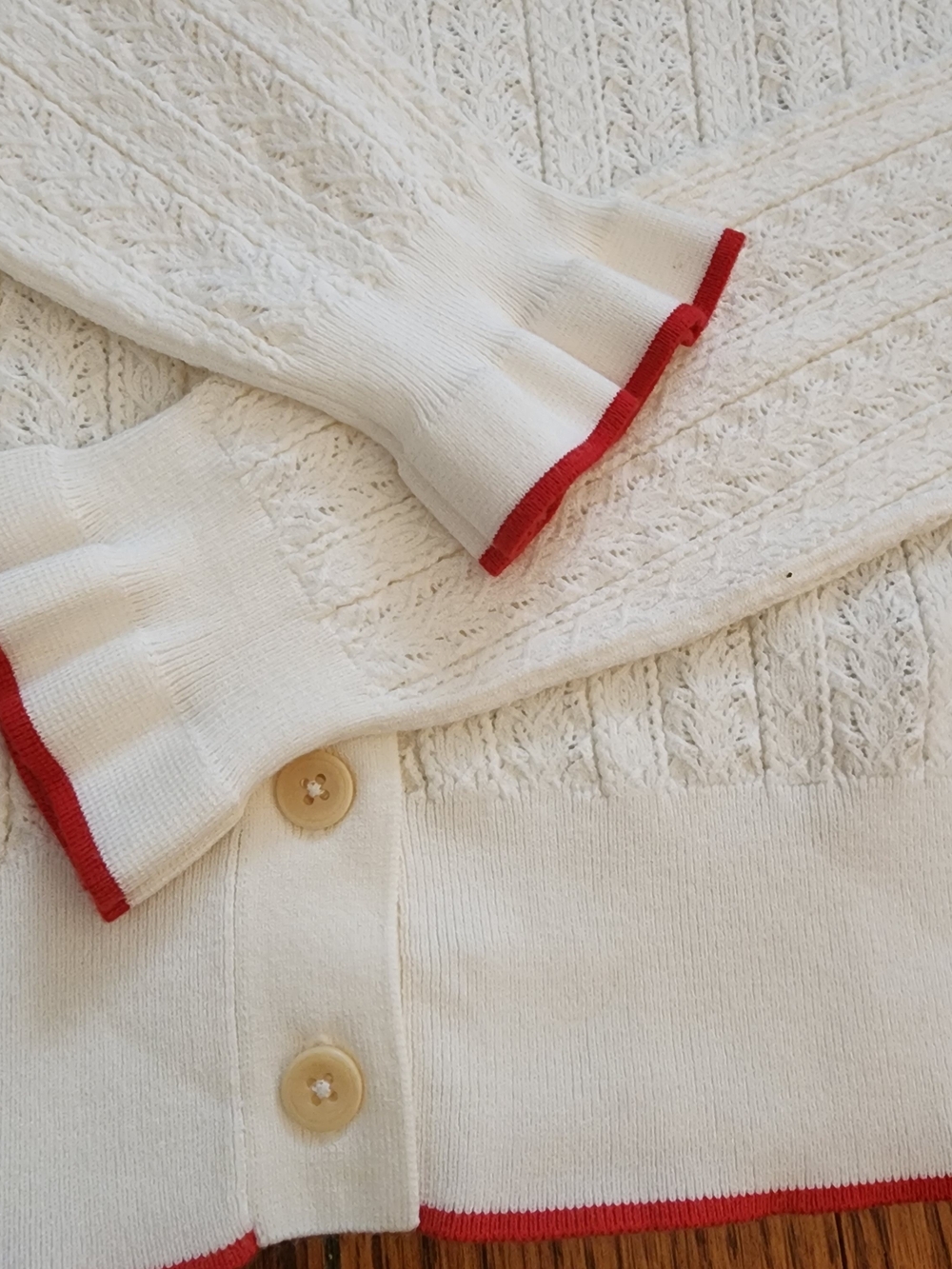 Madewell Cardigan Women Small Ivory Red Trim Pointelle Knit Sweater NWT Indie - Picture 9 of 10